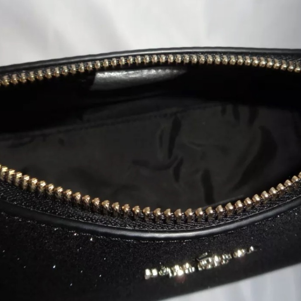 New Kate Spade Shimmy Glitter Fabric Small Cosmetic Case Makeup Bag Travel Black - Picture 5 of 5